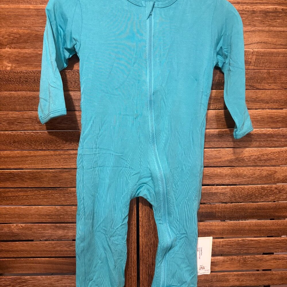 Kickee Pants Teal Blue Solid Zippered One-Piece Pajamas